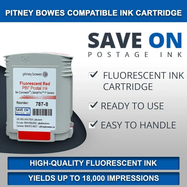 Alt view image 3 of 5 - 787-8 Compatible Pitney Bowes Postage Machine Red Ink Cartridge for SendPro P/Connect & Series Mailing System, 787 8 Red Fluorescent Ink Cartridge Postage Meter Cartridge