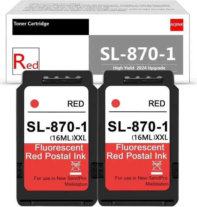 Main image of Ennovor SL-870-1 XXL Fluorescent Red Ink Cartridge : 2 Pack High Capacity Replacement for Pitney Bowes SL870-1 Red Ink cartridges for SendPro Mailstation Postage Meter (CSD1) 2-Pack (2×16ML)