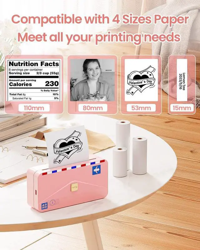 Alt view image 2 of 7 - M04AS Thermal Printer- Portable Inkless Wireless Bluetooth Printer, Support 15/53/80/110mm Paper, 300dpi, Great for Notes, Memo, Documents, List, with 1 Roll Transparent Paper