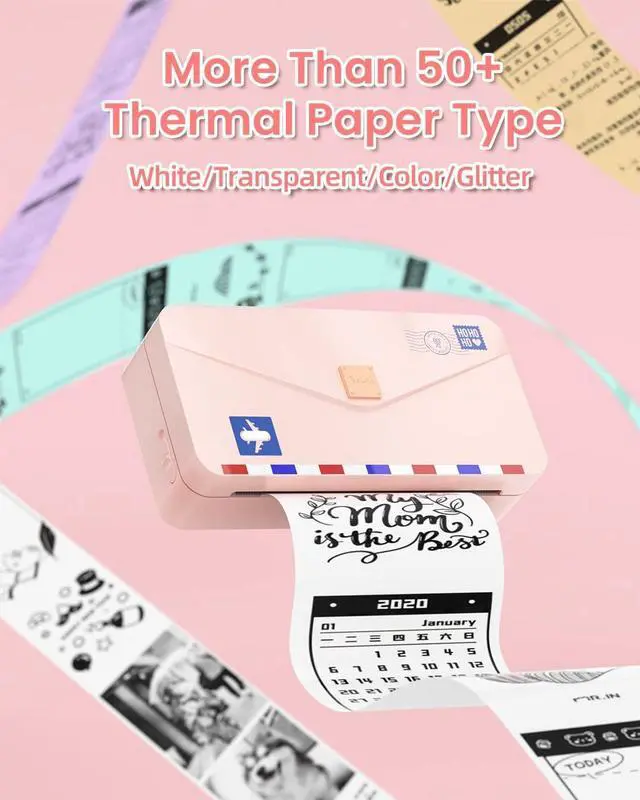 Alt view image 4 of 7 - M04AS Thermal Printer- Portable Inkless Wireless Bluetooth Printer, Support 15/53/80/110mm Paper, 300dpi, Great for Notes, Memo, Documents, List, with 1 Roll Transparent Paper