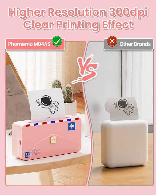 Alt view image 5 of 7 - M04AS Thermal Printer- Portable Inkless Wireless Bluetooth Printer, Support 15/53/80/110mm Paper, 300dpi, Great for Notes, Memo, Documents, List, with 1 Roll Transparent Paper