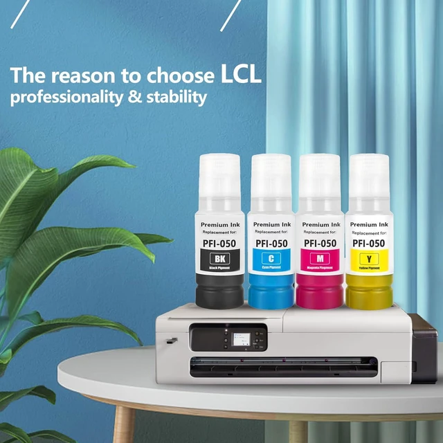 Alt view image 4 of 7 - LCL Compatible Pigment Ink Cartridge Replacement for Canon PFI-050 PFI-050BK PFI-050C PFI-050M PFI-050Y ImagePrograf TC-20 (4-Pack KCMY)