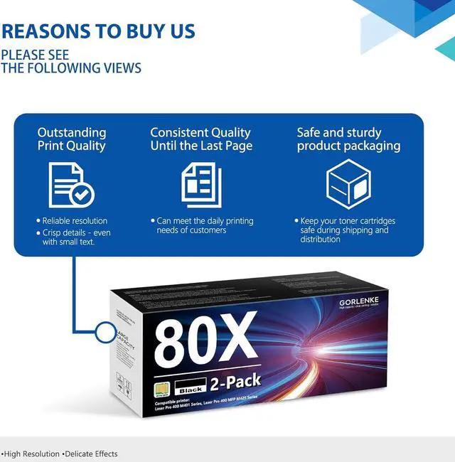 Alt view image 6 of 7 - Ennovor 80X Black High Yield Toner Cartridge, 2/Pack CF280XD Compatible Replacement for HP 80X Toner Cartridge to use with Laser Pro 400 M401, Laser Pro 400 MFP M425 Series Printer | CF280X with Chip