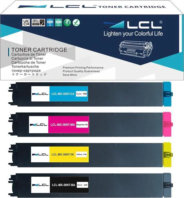 Main image of LCL Compatible Toner Cartridge Replacement for Sharp MX-36NT MX-36NTBA MX-36NT-BA MX-36NTCA MX-36NT-CA MX-36NTMA MX-36NT-MA MX-36NTYA MX-36NT-YA MX-2610N MX-3110N MX-3610N MX-2640N MX-3115N (KCMY)