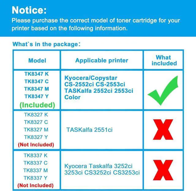 Alt view image 2 of 6 - LCL TK8347 TK-8347 TK8349 TK-8349 Toner Cartridge Replacement for Kyocera TK8347K TK-8347K TK-8347C TK-8347M TK-8347Y for TASKalfa 2552ci 2553ci Copystar CS-2552ci CS-2553ci Printer (KCMY 4-Pack)