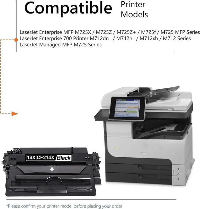 Alt view image 2 of 6 - CF214X 14X Black High Yield Toner Cartridge with Chip 2-Pack, 14X Toner Replacement for HP 14X Toner 14A CF214A Compatible with Laser Enterprise M712 Series, Laser Enterprise MFP M725 Series Printer