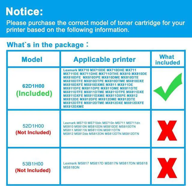 Alt view image 2 of 7 - LCL Compatible Toner Cartridge Replacement for Lexmark 621H 62D1H00 62D1000 25000 Pages MX710DE MX710DHE MX711DE MX711DHE MX711DTHE MX810DE MX810DFE MX810DPE MX810DME MX810DTE MX810DT (1-Pack Black)