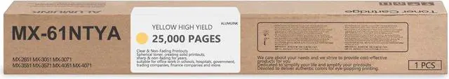Main image of Ennovor MX-61NTYA Yellow High Yield Toner Cartridge (1 Pack) - ALUMK Compatible MX-61NT Toner Replacement for Sharp MX-2651 MX-3051 MX-3071 MX-3551 MX-3571 MX-4051 MX-4071 Printer