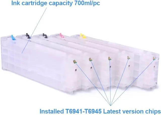 Alt view image 3 of 6 - 5Colors/Set T6941-T6945 T6941 Refillable Ink Cartridge with One Time Chip for E-pson SureColor T3270 T5270 T7270 700ML/PC