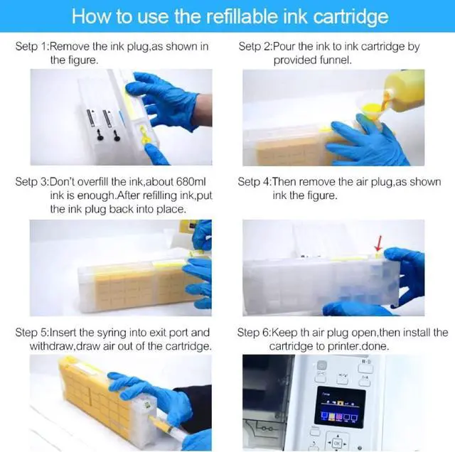 Alt view image 5 of 6 - 5Colors/Set T6941-T6945 T6941 Refillable Ink Cartridge with One Time Chip for E-pson SureColor T3270 T5270 T7270 700ML/PC