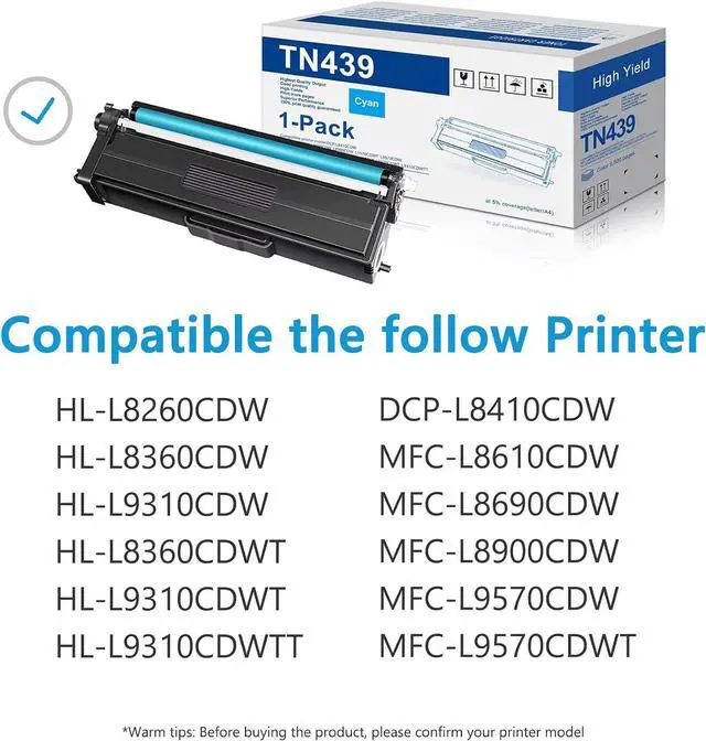 Alt view image 2 of 6 - Ennovor TN-439 TN439 Cyan Toner Cartridge Replacements for Brother TN-439C TN439C Toner Cartridge for MFC-L8900CDW HL-L8360CDW HL-L9310CDW HL-L9310CDWTT MFC-L9570CD Printer Toner (Cyan, 1-Pack)