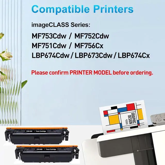 Alt view image 2 of 7 - 069 Black Toner Cartridge Replacement for Canon 069 CRG069 CRG-069 for ImageCLASS MF753Cdw MF751Cdw LBP674Cdw Printer (2-Pack)