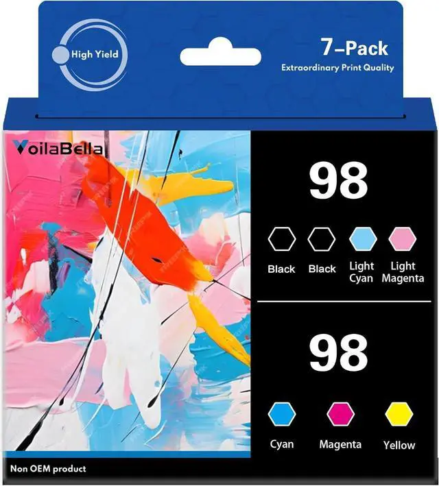Main image of 98 High Yield Ink Cartridges Combo Pack Compatible Replacement for 98 Ink Cartridge with Artisan 700 710 725 730 800 810 835 837 Printer (7-Pack)