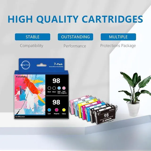 Alt view image 6 of 6 - 98 High Yield Ink Cartridges Combo Pack Compatible Replacement for 98 Ink Cartridge with Artisan 700 710 725 730 800 810 835 837 Printer (7-Pack)