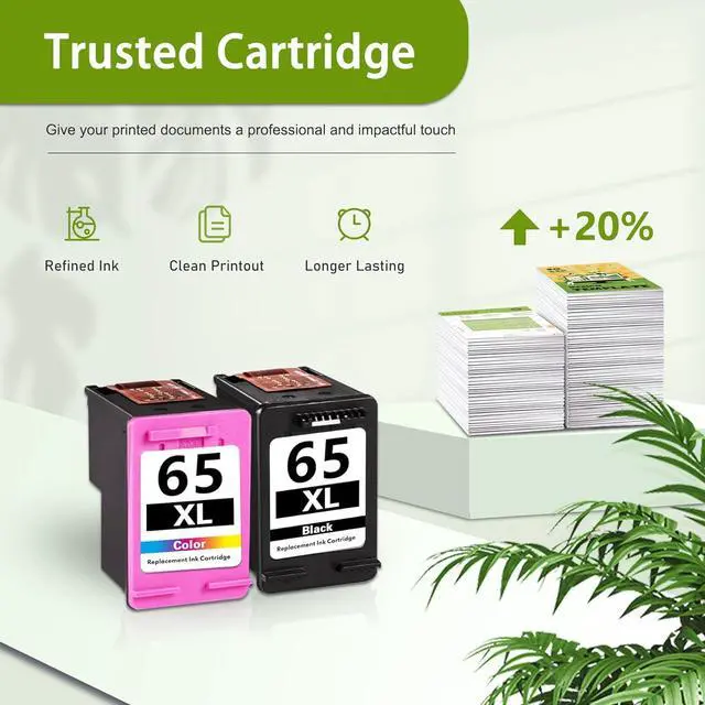Alt view image 6 of 6 - 65XL Ink Cartridges Replacement for HP 65 XL Compatible D3758 3755 3752 2680 2655 2652 Envy 5010 5012 5014 5020 AMP 100 105 120 125 130 Printer 2-Pack (1Black/1Tri-color)