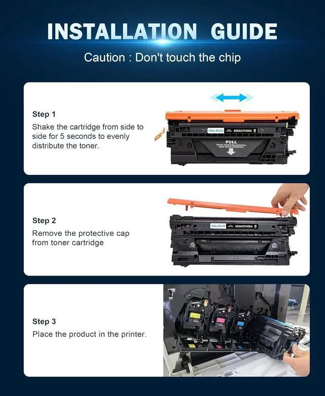 Alt view image 4 of 6 - 655A Toner Cartridge 4 Pack Replacement for HP 655A CF450A CF451A CF452A CF453A Compatible for HP Color Laserjet Enterprise Flow MFP M681f M681z M682z M652dn M652n M653dh M653x M681dh Printers