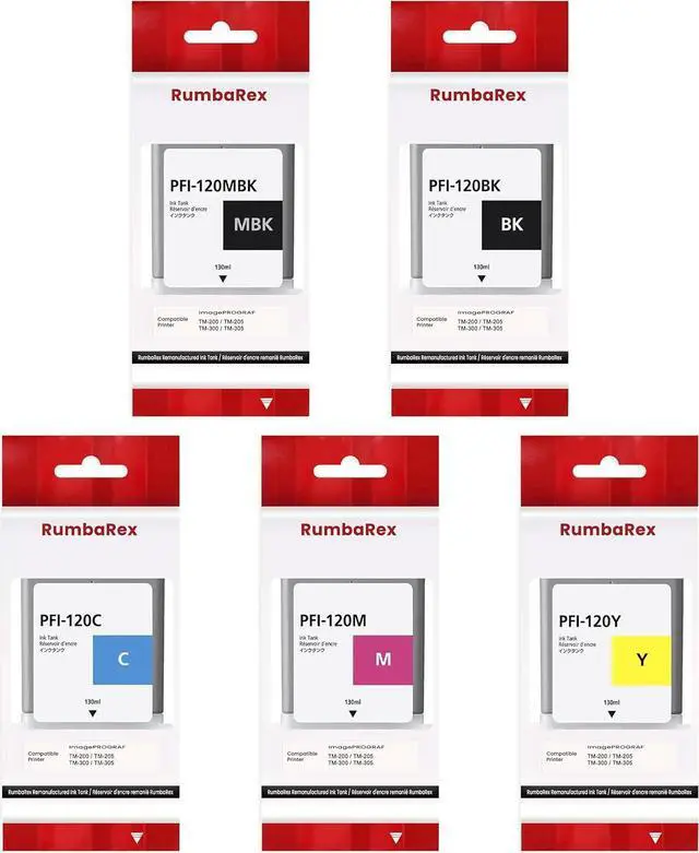 Main image of PFI-120 Pigment Ink Tank 130ml Set PFI-120MBK PFI-120BK PFI-120C PFI-120M PFI-120Y Replacement for Canon PFI-120 PFI120 Ink Cartridge for TM-300 TM-305 TM-200 TM-205 Printer Ink 5-Pack (MBK/BK/C/M/Y)