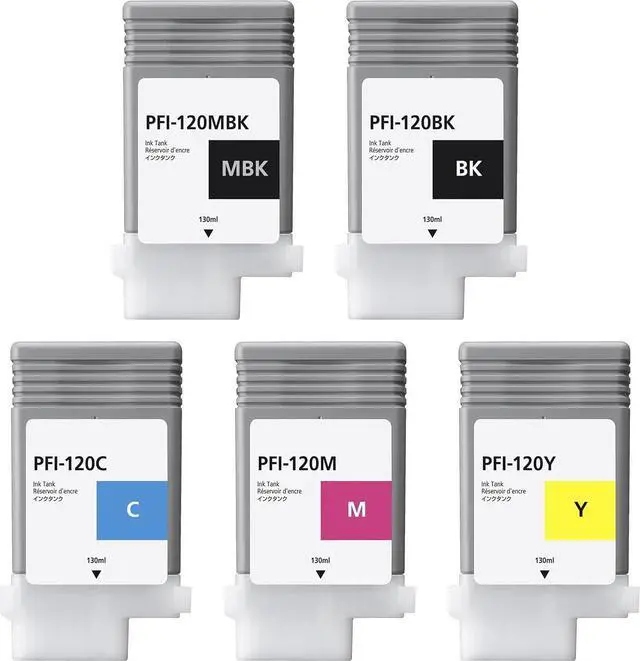 Alt view image 2 of 7 - PFI-120 Pigment Ink Tank 130ml Set PFI-120MBK PFI-120BK PFI-120C PFI-120M PFI-120Y Replacement for Canon PFI-120 PFI120 Ink Cartridge for TM-300 TM-305 TM-200 TM-205 Printer Ink 5-Pack (MBK/BK/C/M/Y)