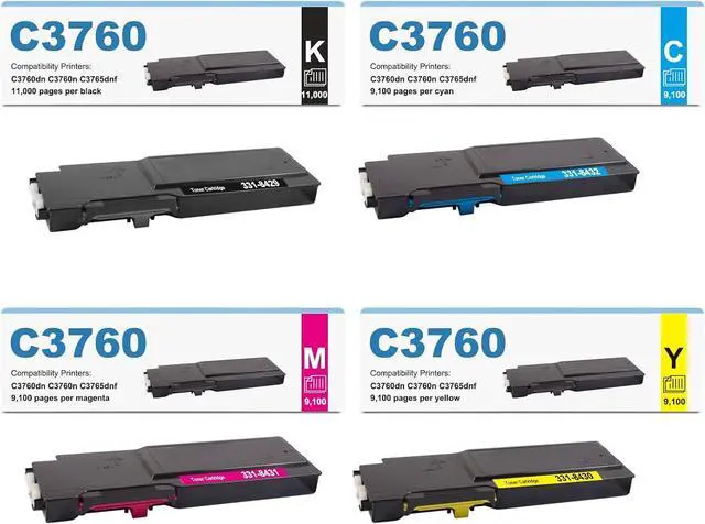Main image of Ennovor BUEGOO 331-8429 331-8432 331-8431 331-8430 Toner Cartridge Compatible for Dell C3760dn C3760n C3765dnf Printer | 4 Pack