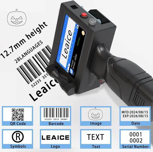 Alt view image 4 of 6 - Ennovor Handheld Inkjet Printer with 42ml Quick-Drying Ink Cartridge, Portable Handheld Printer Gun with 4.3 Inch Touch Screen for Text QRCode Barcode Batch Number Label Logo