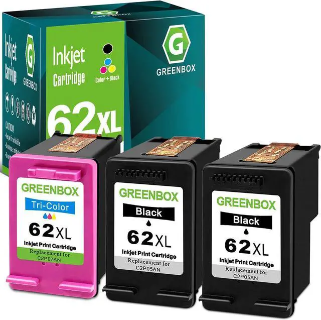 Main image of GREENBOX 62XL Ink Cartridge Black/Tri-Color Replacement for HP 62XL Ink Cartridge 62 XL for Envy 7640 5660 5540 5640 7645 5549 Officejet 5740 5741 8040 OfficeJet 200 250 Mobile Printer Ink, 3 Pack