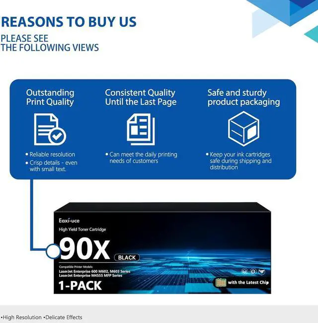 Alt view image 6 of 7 - 90X Black High-yield Toner Cartridge with CHIP (2-Pack) | Replacement for HP90X Toner 90A CE390A Works with Laser Enterprise 600 M602, M603 Series; Laser Enterprise M4555 MFP Series Printer | CE390X