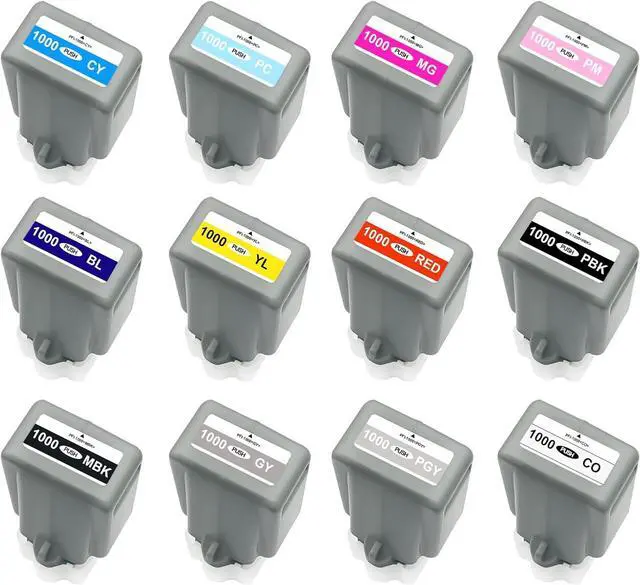 Main image of Ennovor PFI-1000 12Color Pack Ink Cartridge Replacement for Canon imagePROGRAF PRO-1000 (12Color-MBK, PBK, C, M, Y, R, GY, B, PG, PC, PM, CO)