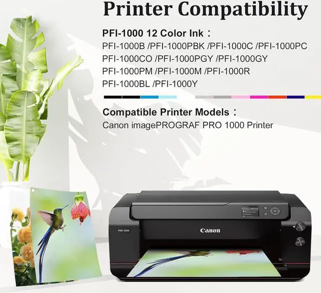 Alt view image 3 of 7 - Ennovor PFI-1000 12Color Pack Ink Cartridge Replacement for Canon imagePROGRAF PRO-1000 (12Color-MBK, PBK, C, M, Y, R, GY, B, PG, PC, PM, CO)