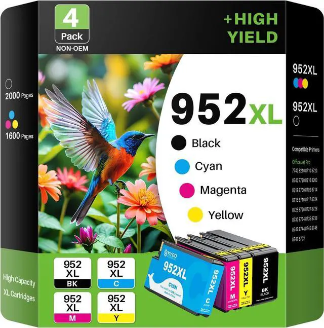 Main image of Ennovor Compatible 952XL Ink Cartridges Combo Pack Replacement for 952 952XL 952 XL Ink Cartridges Color Use with Officejet Pro 8720 8702 8710 7740 7720 8725 8715 8210 8740 (4 Pack, BK/C/M/Y)