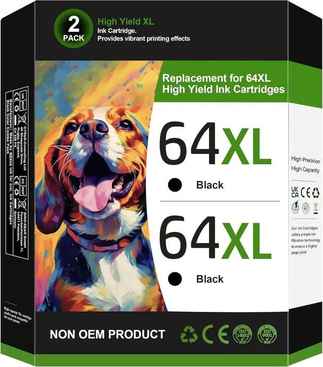 Main image of Ennovor 64XL Black Ink Cartridge Replacement for HP 64XL Black Ink Cartridge for HP Ink 64 for Envy 7155 7855 7858 7158 6255 6252 7100 7120 7164 7800 Tango Series Color Inkjet Printer (2 Black)