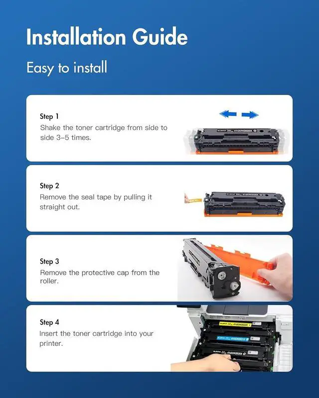Alt view image 5 of 7 - 414X Toner Cartridges 4 Pack High Yield (with Chip) Compatible Replacement for HP 414X 414A for HP Color Laserj Pro MFP M479fdw M479fdn M454dw M454dn M479dw Printer | W2020X W2021X W2022X W2023X