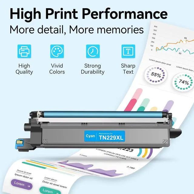 Alt view image 4 of 7 - TN229XL TN229 High Yield Toner Compatible Replacement for Brother TN229XL TN229 Toner Cartridges for HL-L3280CDW MFC-L3780CDW MFC-L3720CDW Printer, TN229XLBK/C/M/Y-5 Pack