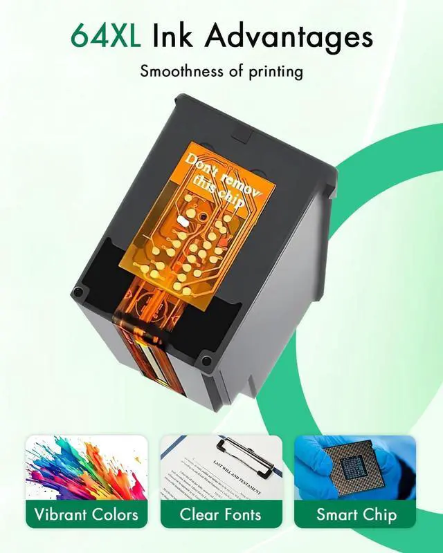 Alt view image 4 of 7 - 64XL Ink Cartridges High Yield Black Color Combo Pack Replacement for HP Ink 64 64XL for Envy Inspire 7200e 7255e 7955e Photo 7855 7858 7800 7155 6255 Tango Printer (1 Black,1 Color)