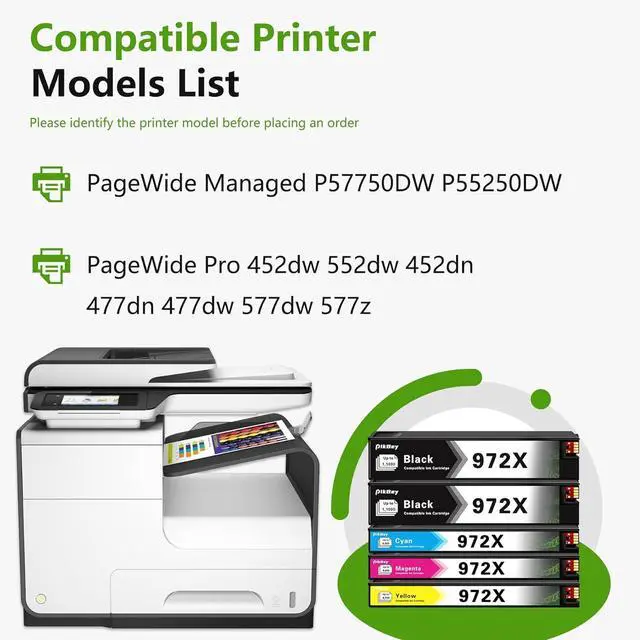 Alt view image 2 of 7 - 972X Ink Cartridges High Yield Combo Pack (5-Pack, 2Black/1Cyan/1Magenta/1Yellow) Compatible 972X 972 Ink Cartridge Replacement for HP Pagewide MFP P57750DW Pro 452dn 452dw 552dw 477dw 577dw Printer