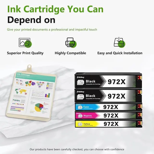 Alt view image 7 of 7 - 972X Ink Cartridges High Yield Combo Pack (5-Pack, 2Black/1Cyan/1Magenta/1Yellow) Compatible 972X 972 Ink Cartridge Replacement for HP Pagewide MFP P57750DW Pro 452dn 452dw 552dw 477dw 577dw Printer