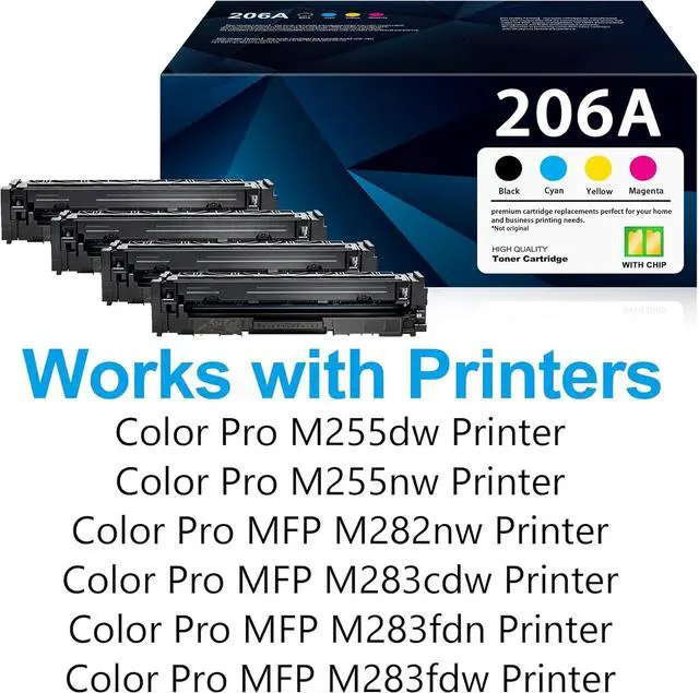 Alt view image 2 of 6 - Ennovor 206A Toner Cartridges 4 Pack (with Chip) Replacement for HP 206A Toner Works with Color Laserj Pro MFP M283fdw M283cdw M255dw, Pro MFP M282, M283 Series | W2110A W2111A W2112A W2113A