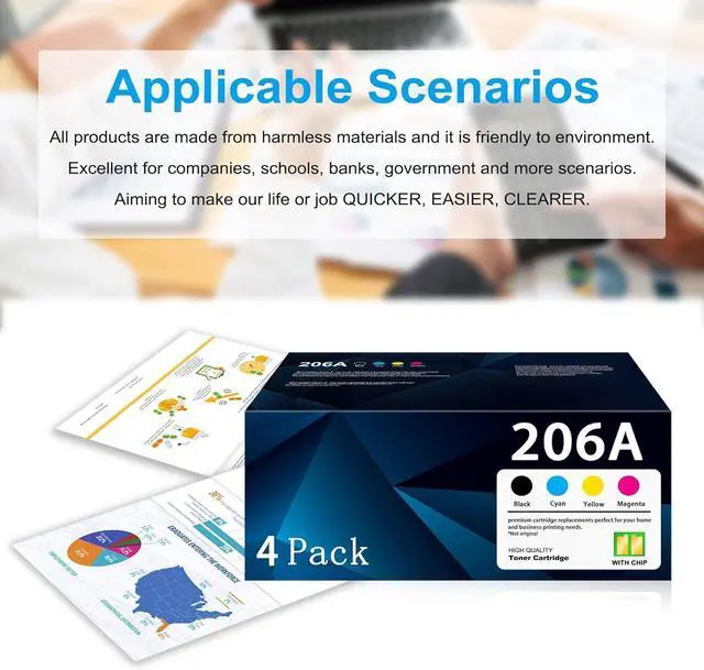 Alt view image 6 of 6 - Ennovor 206A Toner Cartridges 4 Pack (with Chip) Replacement for HP 206A Toner Works with Color Laserj Pro MFP M283fdw M283cdw M255dw, Pro MFP M282, M283 Series | W2110A W2111A W2112A W2113A
