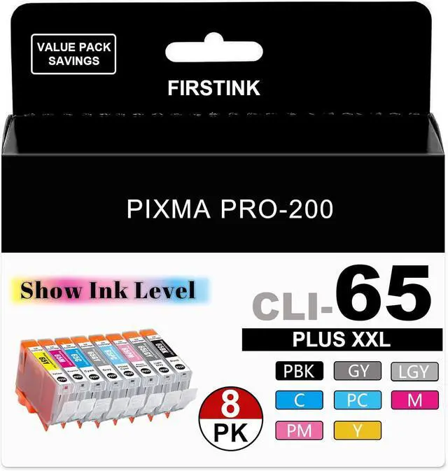 Main image of High Capacity CLI-65 CLI65 Ink Cartridges [Show Ink Level] with New Chip 4215C007 Replacement for Canon Pixma Pro 200 PRO-200 PRO-200S Printer Ink(8 Pack)