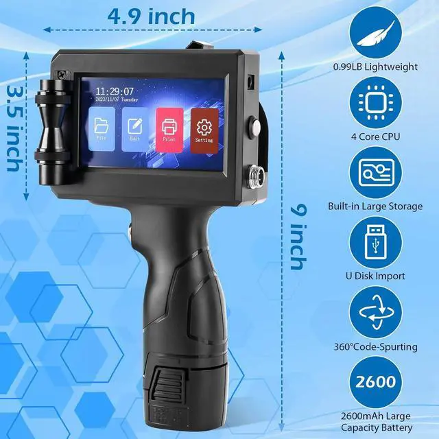 Alt view image 5 of 6 - Handheld Inkjet Printer, MS-C10 Portable Handheld Printer Gun with Fast-Drying Solvent Cartridge for QRCode Barcode Production Date Time Logo Batch Number on Any Surface(0.5 Inch Nozzle)