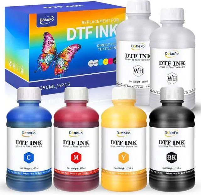 Main image of 1500ML DTF Ink for Transfer PET Film, Refill Ink for DTF Printer Et-8550, XP15000, L1800, L800, R1390, L805, R2400, DTF Printer Transfer Ink for Heat Transfer Printing to Paper(250ml x 6, CMYK Wh)