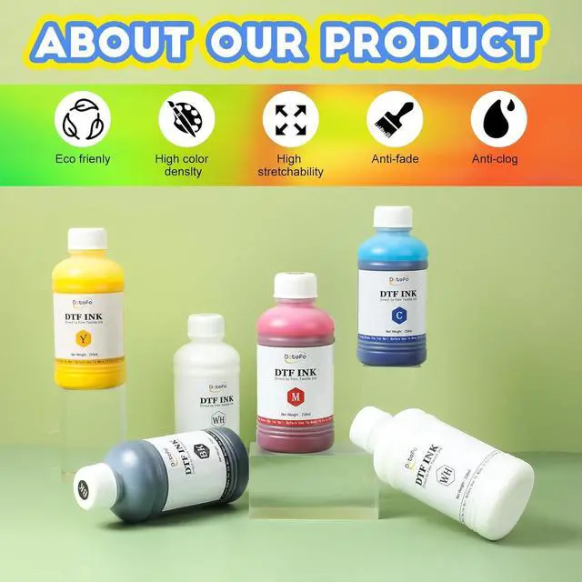 Alt view image 3 of 7 - 1500ML DTF Ink for Transfer PET Film, Refill Ink for DTF Printer Et-8550, XP15000, L1800, L800, R1390, L805, R2400, DTF Printer Transfer Ink for Heat Transfer Printing to Paper(250ml x 6, CMYK Wh)