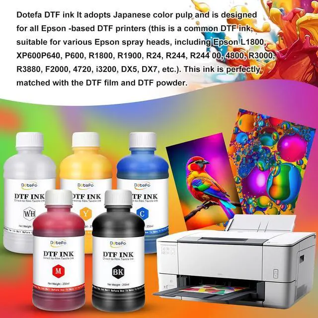 Alt view image 2 of 7 - 1500ML DTF Ink for Transfer PET Film, Refill Ink for DTF Printer Et-8550, XP15000, L1800, L800, R1390, L805, R2400, DTF Printer Transfer Ink for Heat Transfer Printing to Paper(250ml x 6, CMYK Wh)