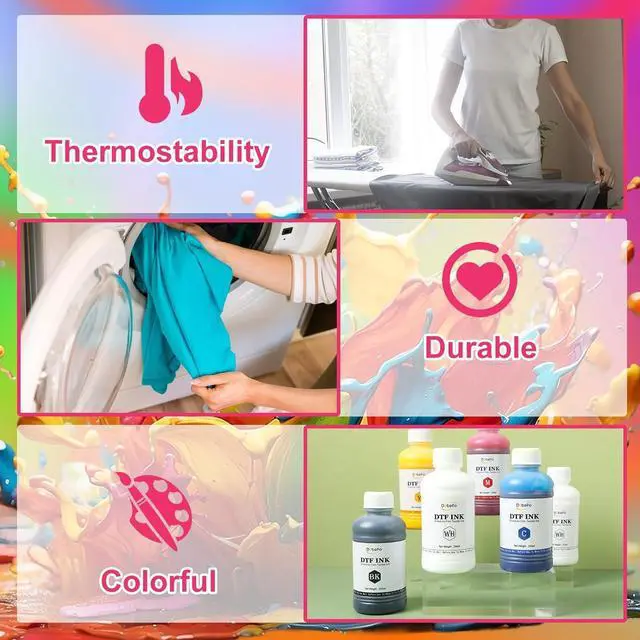 Alt view image 6 of 7 - 1500ML DTF Ink for Transfer PET Film, Refill Ink for DTF Printer Et-8550, XP15000, L1800, L800, R1390, L805, R2400, DTF Printer Transfer Ink for Heat Transfer Printing to Paper(250ml x 6, CMYK Wh)