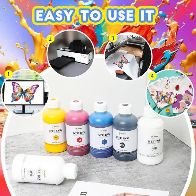 Alt view image 7 of 7 - 1500ML DTF Ink for Transfer PET Film, Refill Ink for DTF Printer Et-8550, XP15000, L1800, L800, R1390, L805, R2400, DTF Printer Transfer Ink for Heat Transfer Printing to Paper(250ml x 6, CMYK Wh)