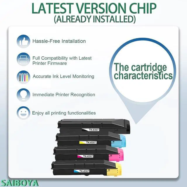 Alt view image 2 of 6 - Ennovor Compatible TK-8307 TK8307 Toner Cartridge Use in Kyocera Mita TASKalfa 3050ci 3550ci 3051ci 3551ci Copystar CS3050ci CS3550ci CS3551ci CS3051ci Printers (BK,C,M,Y,4-Pack)