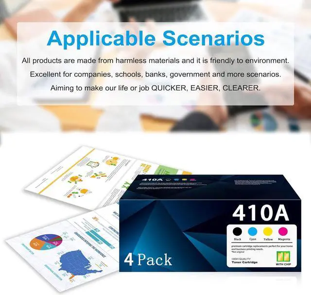 Alt view image 6 of 6 - Ennovor 410A Toner Cartridge CF410A CF411A CF412A CF413A 4-Pack Replacement for HP Color Pro M452 Series MFP M377 M477 Series Printer ( Black Cyan Yellow Magenta )