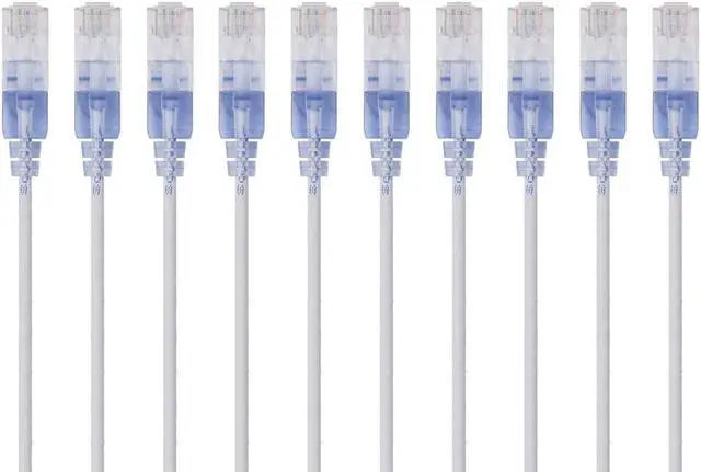 Main image of Monoprice SlimRun Cat6A Ethernet Patch Cable - Network Internet Cord - RJ45, 550Mhz, UTP, Pure Bare Copper Wire, 10G, 30AWG, 3ft, White, 10-Pack