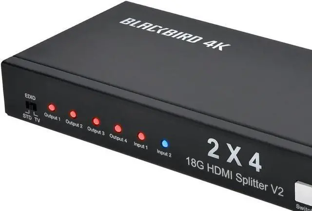 Alt view image 8 of 11 - Monoprice Blackbird 4K 2x4 HDMI Splitter And Switch - Black | 4k @ 30Hz Dolby TrueHD Support And Built in Automatically Adjusting Amplifier
