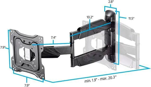 Alt view image 2 of 20 - Monoprice TV Wall Mount Bracket For TVs 24in to 55in, Full-Motion Articulating, Max Weight 77lbs, VESA Patterns Up to 400x400, Rotating, UL Certified