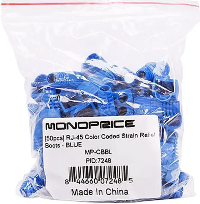 Alt view image 3 of 3 - Monoprice RJ45 Strain Relief Boots, 50 pcs/pack, Blue